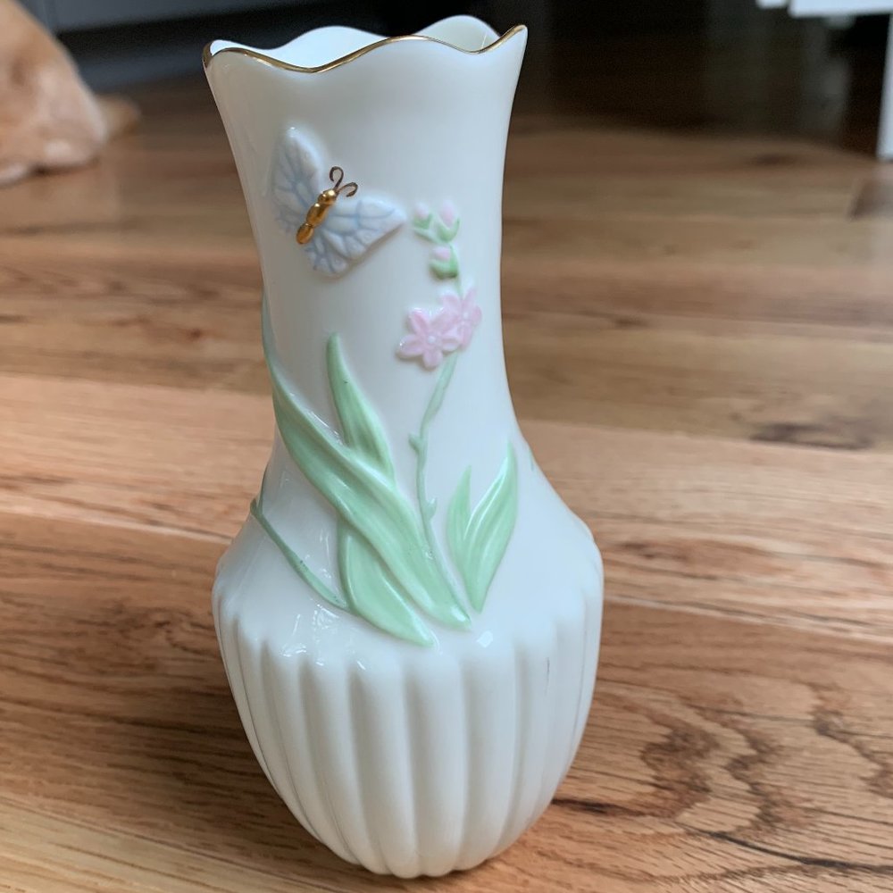 Vintage LENOX Bud Vase Decorated w/Embossed Flower and Butterfly Trimmed w/Gold